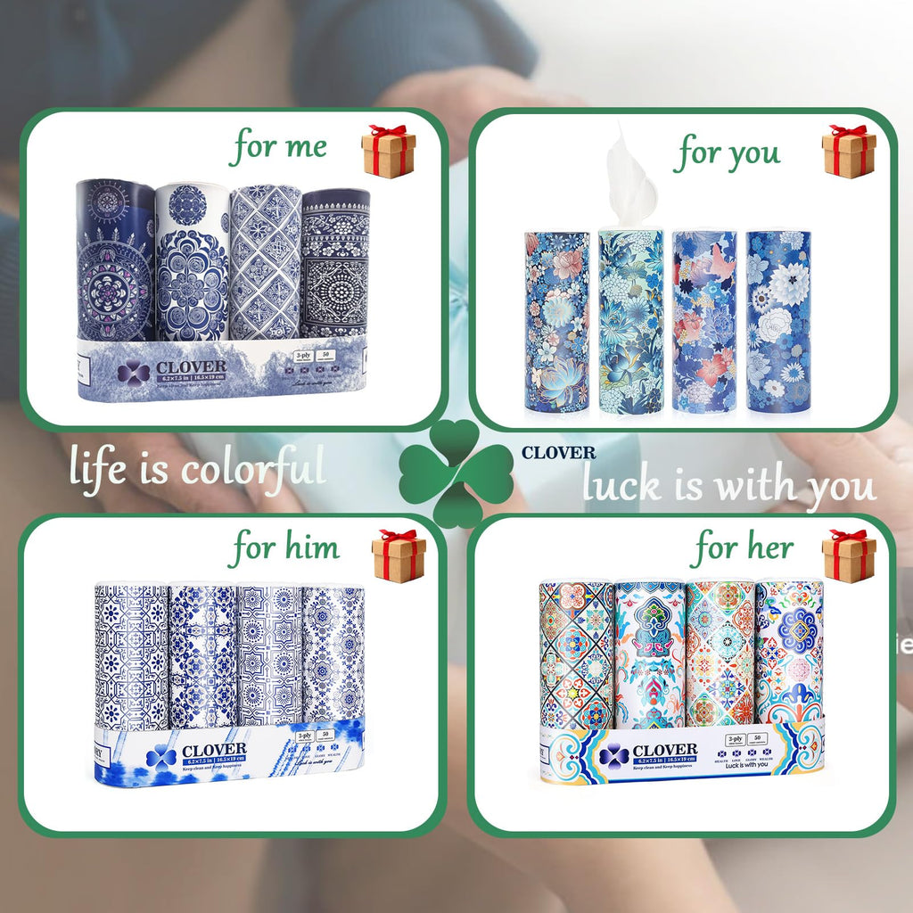 CLOVER Round Tube Facial Tissues & Car Tissues - Travel Tissues in Compact Cylinder for Cup Holder, Office, Bedroom, Vanity (Lition, 3-Ply, Pack of 4)