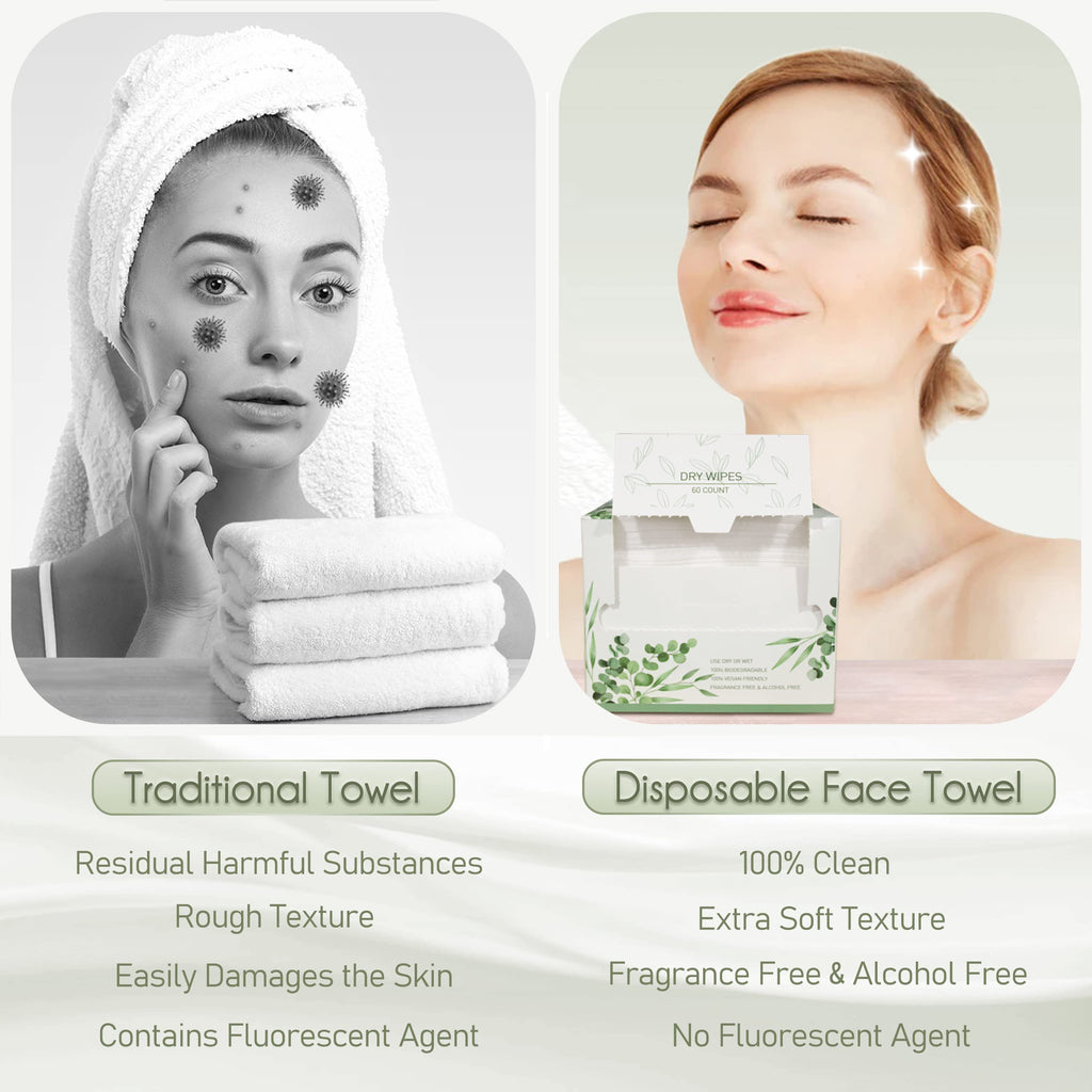 WOWOTEX Disposable Face Towels, Ultra Soft Thick Clean Facial Towels 4 Box
