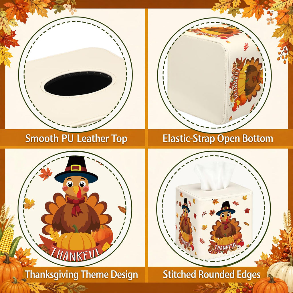 Thyle 2 Pcs Thanksgiving Tissue Box Cover Turkey Square Tissue Case Holder