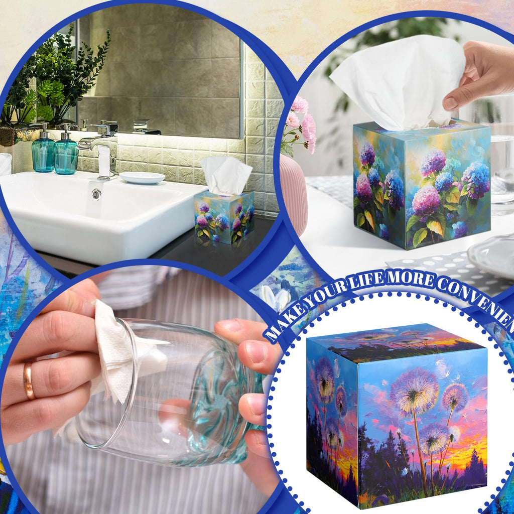 Fourluoo 12 Pack Purple Flowers Facial Tissues Cube Boxes 600 Sheets 3 Ply