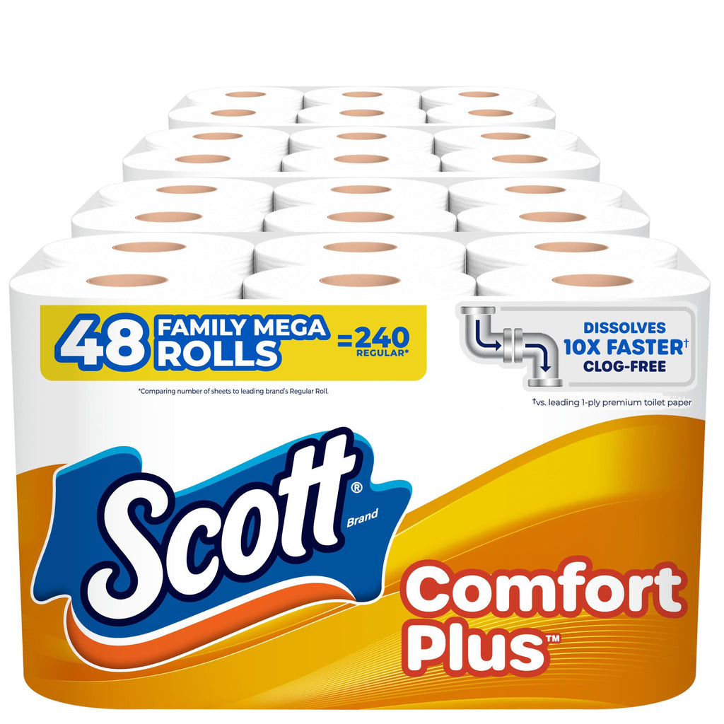 Scott ComfortPlus Toilet Paper, 48 Family Mega Rolls, 352 Sheets per Roll