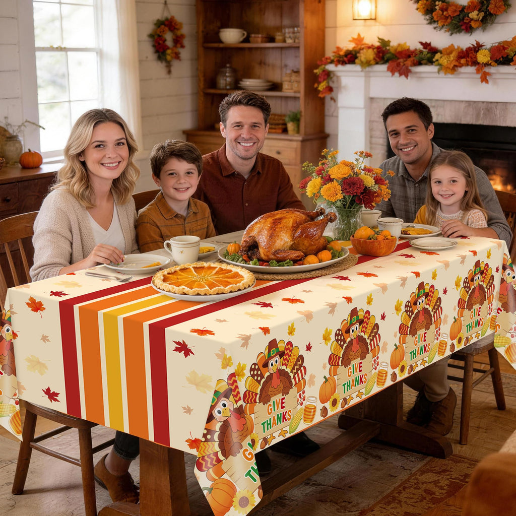 Childom 3 Pack Thanksgiving Tablecloth,Thanksgiving Decorations 54x108 Inch Disposable Plastic Tablecloth,Fall Turkey Table Cover for Home Dinner Table Decor Picnic Birthday Party Supplies