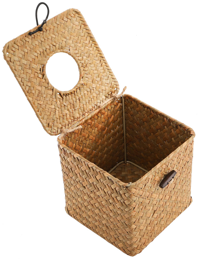 Yesland 2 Pack Square Seagrass Facial Tissue Box - Decorative Woven Paper Holder Napkin Dispense - 5 x 5 x 5 Inches Rattan Tissue Box Cover