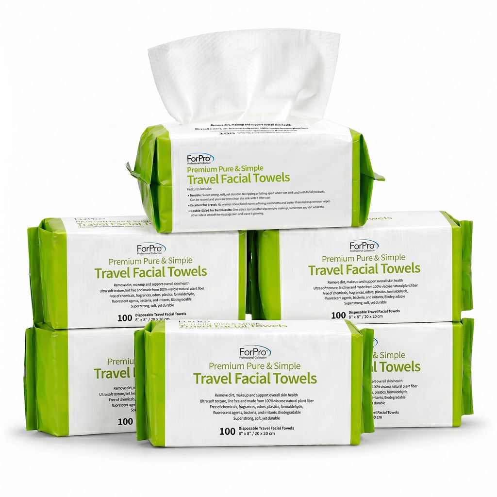 ForPro Pure & Simple Travel Facial Towels, 600ct, 8"x8", Vegan Cruelty-Free