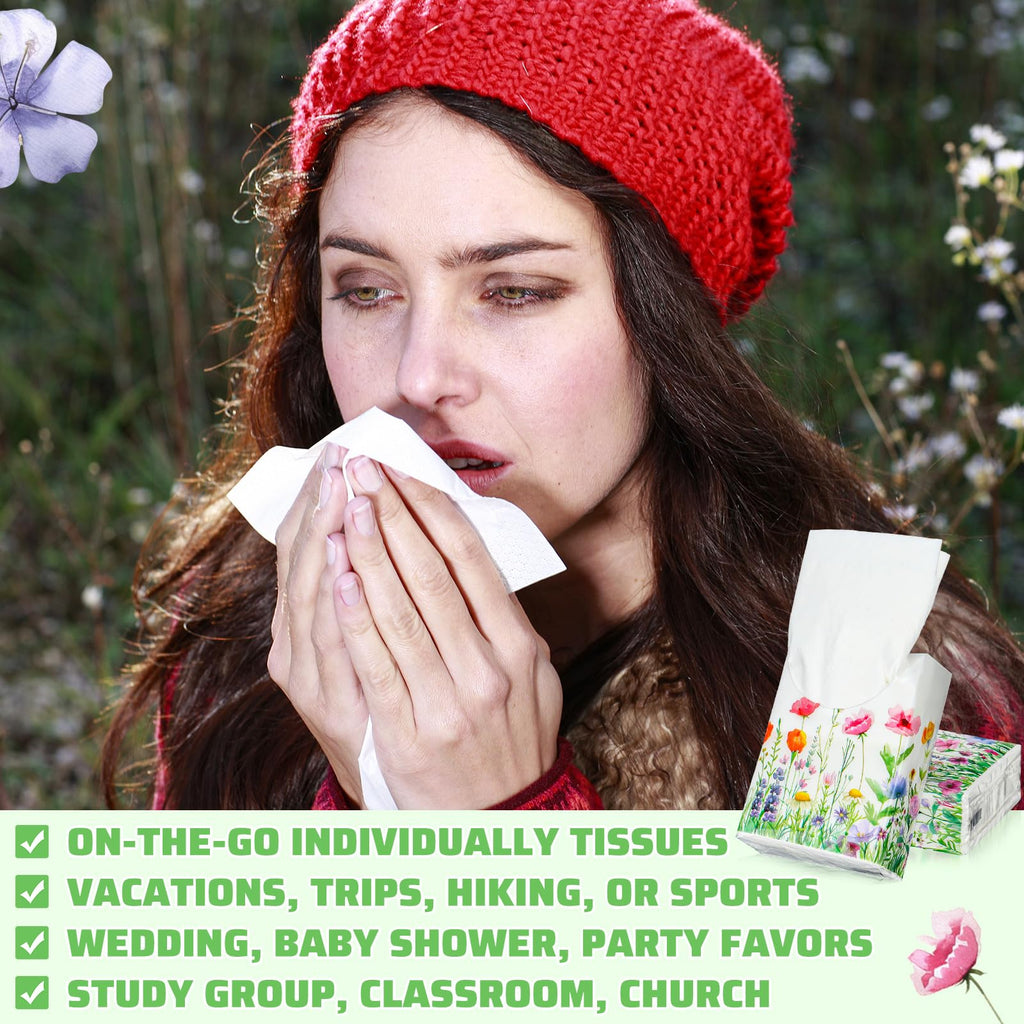 Therwen 100 Pack Pocket Tissues Travel Bulk 1000 Sheet, Wildflowers