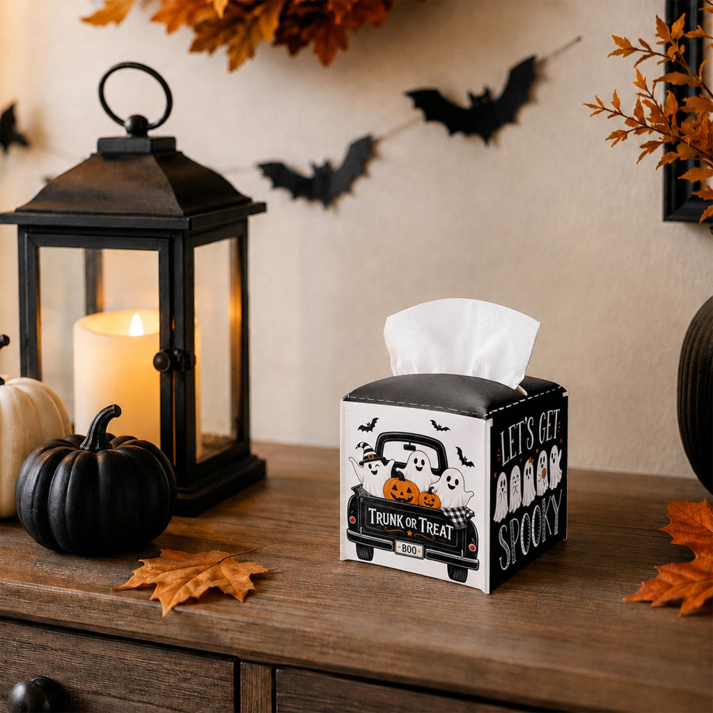 Halloween Tissue Box Cover Square, Ghost Pumpkin Tissue Box for Halloween.