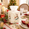 Thyle 2 Pcs Christmas Square Tissue Box Cover PU Leather Christmas Tree Reindeer Tissue Box Holder Closure Xmas Decorations Cube Napkin Holder for Kitchen Car Home Office Living Room Bedroom