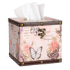Hoowen Butterfly Tissue Box Cover, Wood Square Tissue Holder, Stylish Pink