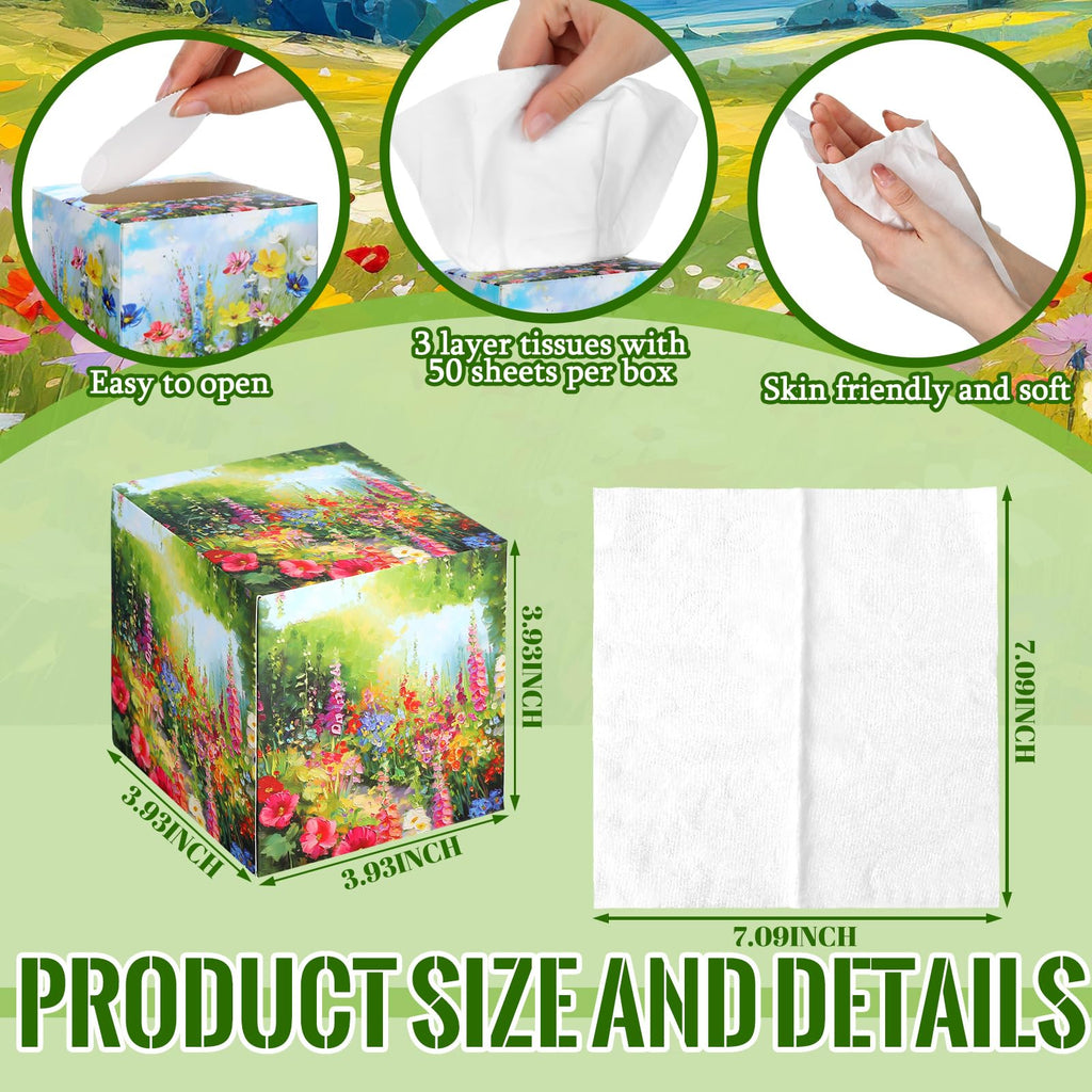 Fourluoo 12 Pack Floral Facial Tissues Cube Boxes, 600 Sheets 3 Ply