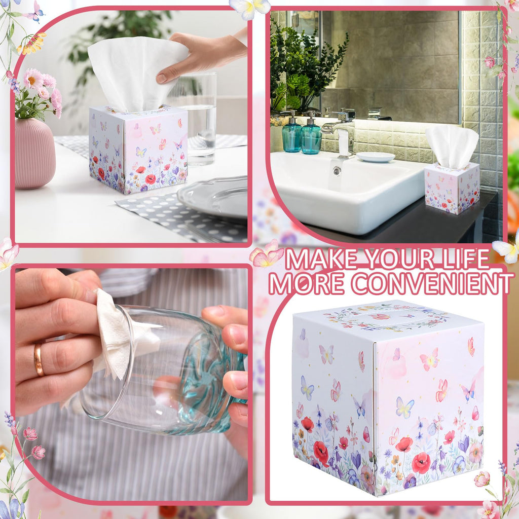 Fourluoo 12 Pack Floral Butterfly Facial Tissues Cube Boxes 600 Sheet 3 Ply