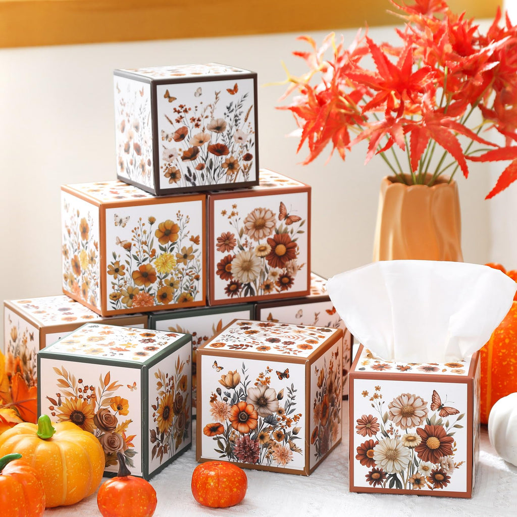 Fourluoo 12 Pack Spring Wildflower Floral Facial Tissues Cube Boxes 600 Sheets 3 Ply Small Flower Square Face Tissues Bulk for Spring Summer Car Bedroom Party Supplies