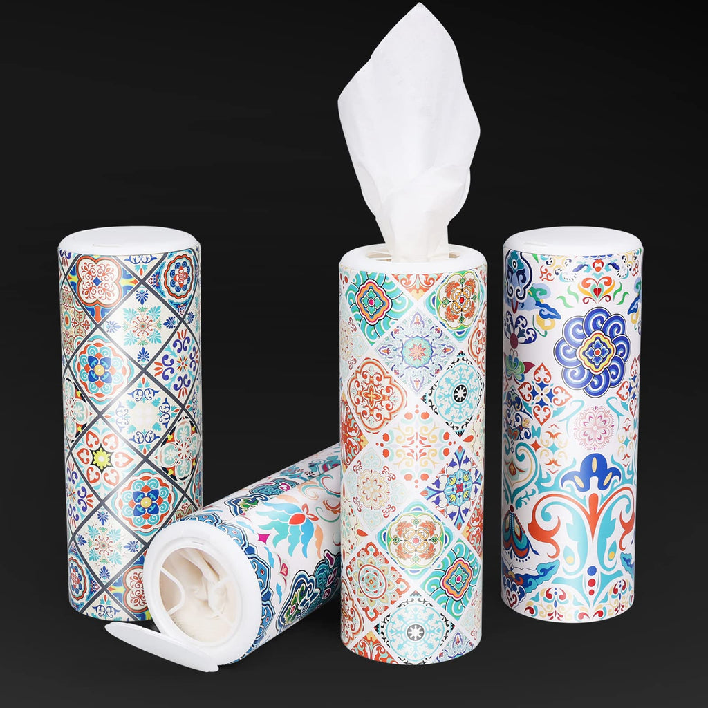 CLOVER Car Tissues Cylinder with Cap, Round Tissue Box Container (4 Pack)