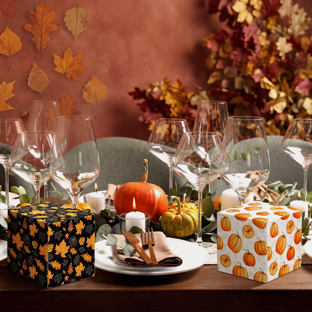 Fourluoo 12 Pack Thanksgiving Pumpkin Facial Tissues Cube Face Boxes 600 Sheets 3 Ply Small Fall Square Tissues Bulk for Thanksgiving Day Autumn Harvest Car Bedroom Party Supplies