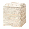 Tissue Box Cover Square Resin Tissue Holder for Home Decor,Hand Carved Wicker Tissue Box Holder,5.3 x 5.3 x 5.9 inches, Farmhouse White
