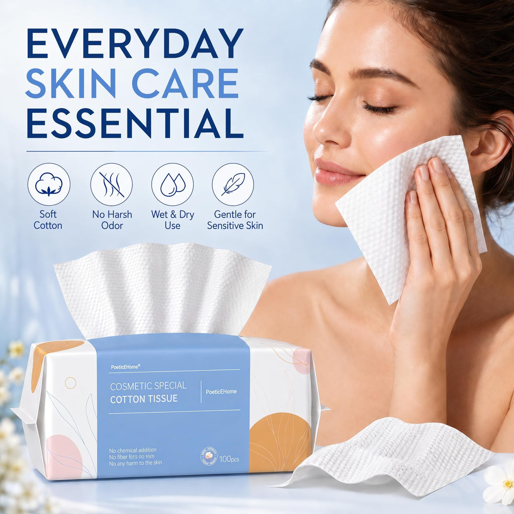 PoeticEHome Disposable Face Towels, Soft Dry Wipes, 3 Pack, 300 Count