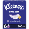 Kleenex Ultra Soft Facial Tissues, 6 Cube Boxes, 60 Tissues per Box, 3-Ply (360 Total Tissues), Packaging May Vary