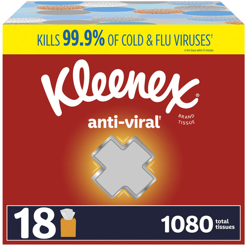 Kleenex Anti-Viral Facial Tissues, 18 Cube Boxes, 60 Tissues per Box (1080 Total Tissues)