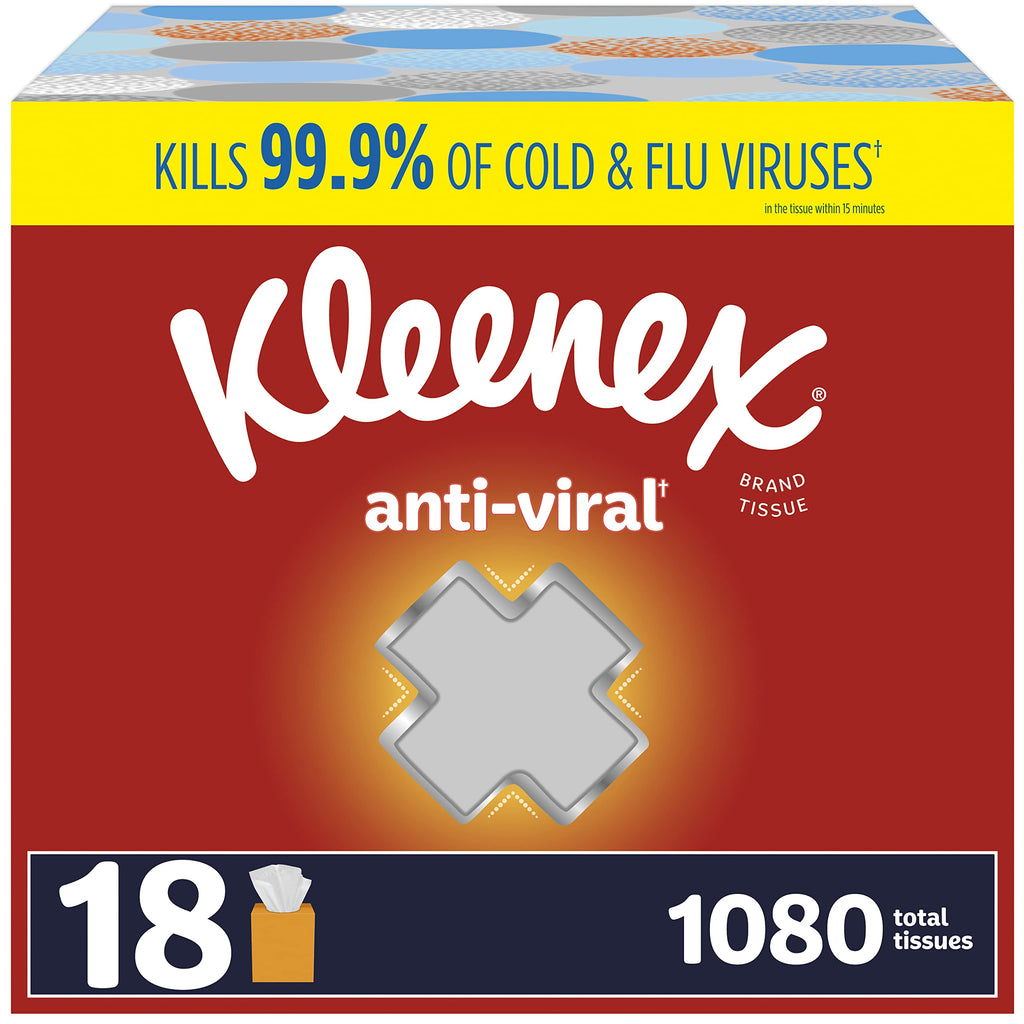 Kleenex Anti-Viral Facial Tissues, 18 Cube Boxes, 60 Tissues per Box (1080 Total Tissues)