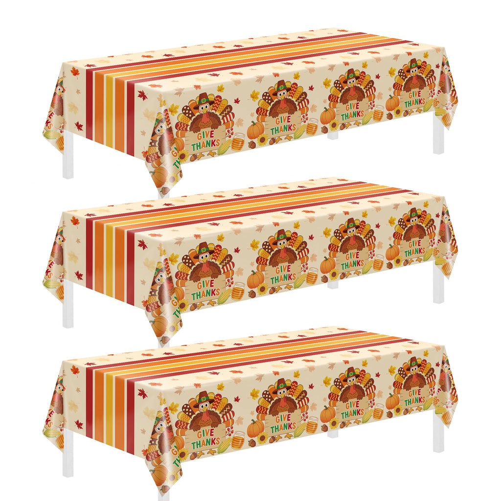 Childom 3 Pack Thanksgiving Tablecloth,Thanksgiving Decorations 54x108 Inch Disposable Plastic Tablecloth,Fall Turkey Table Cover for Home Dinner Table Decor Picnic Birthday Party Supplies