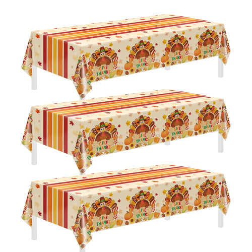 Childom 3 Pack Thanksgiving Tablecloth,Thanksgiving Decorations 54x108 Inch Disposable Plastic Tablecloth,Fall Turkey Table Cover for Home Dinner Table Decor Picnic Birthday Party Supplies