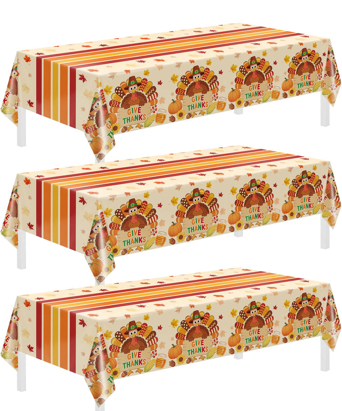 Childom 3 Pack Thanksgiving Tablecloth,Thanksgiving Decorations 54x108 Inch Disposable Plastic Tablecloth,Fall Turkey Table Cover for Home Dinner Table Decor Picnic Birthday Party Supplies