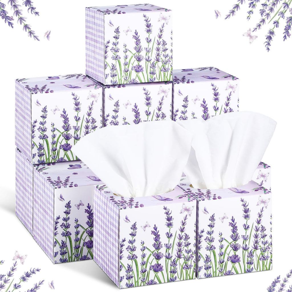 Fourluoo 12 Pack Summer Lavender Facial Tissues Cube Boxes 600 Sheets 3 Ply