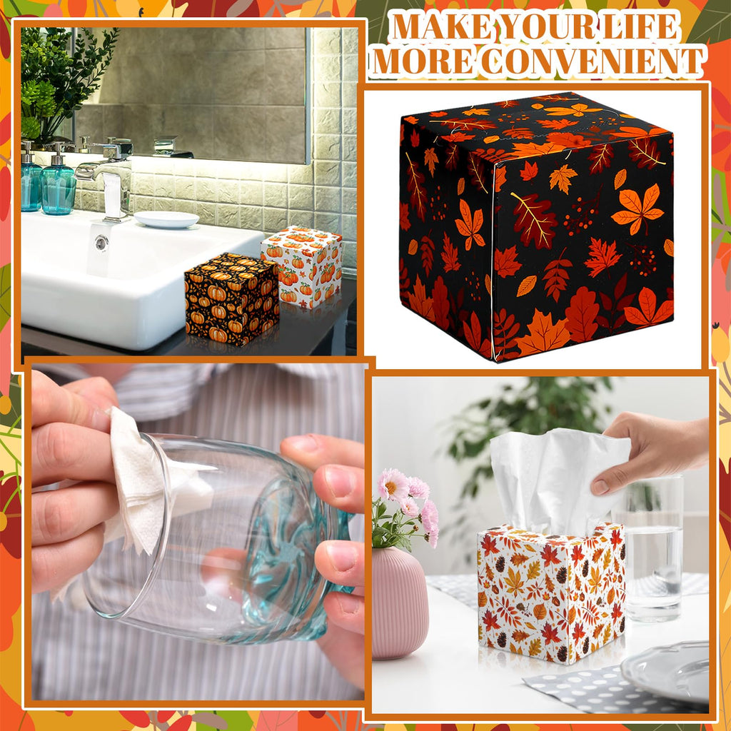 Fourluoo 12 Pack Thanksgiving Pumpkin Facial Tissues Cube Face Boxes 600 Sheets 3 Ply Small Fall Square Tissues Bulk for Thanksgiving Day Autumn Harvest Car Bedroom Party Supplies