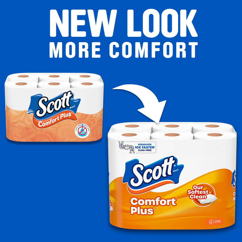 Scott ComfortPlus Toilet Paper, 12 Mega Rolls, 425 Sheets per Roll, Septic-Safe, 1-Ply Toilet Tissue