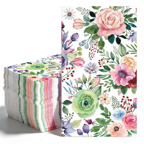 50Pcs Disposable Floral Paper Napkins Decorative Bathroom Guest Napkins Watercolor Flower Hand Towels Dinner Party Napkins for Wedding Birthday Baby Shower Table Decor