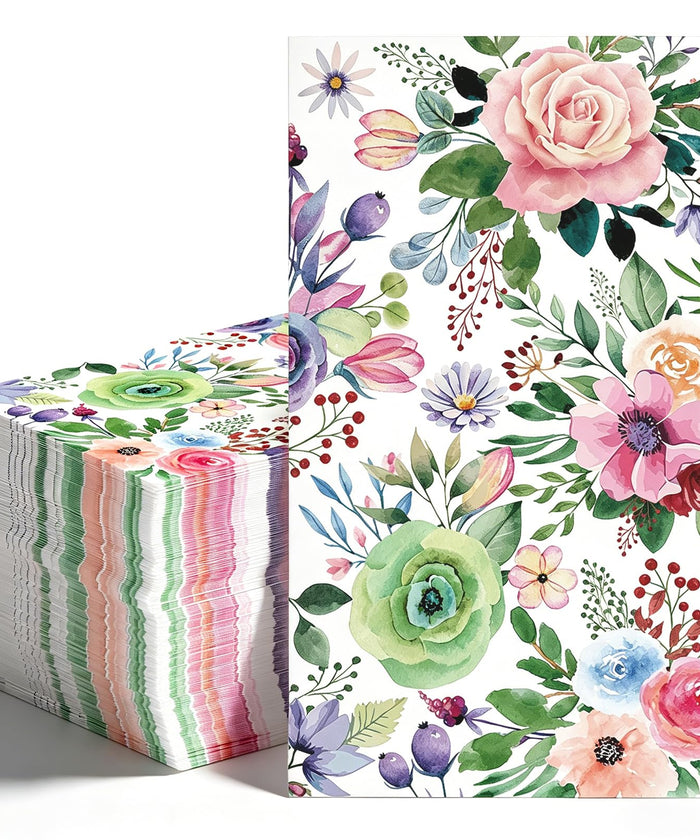 50Pcs Disposable Floral Paper Napkins Decorative Bathroom Guest Napkins Watercolor Flower Hand Towels Dinner Party Napkins for Wedding Birthday Baby Shower Table Decor