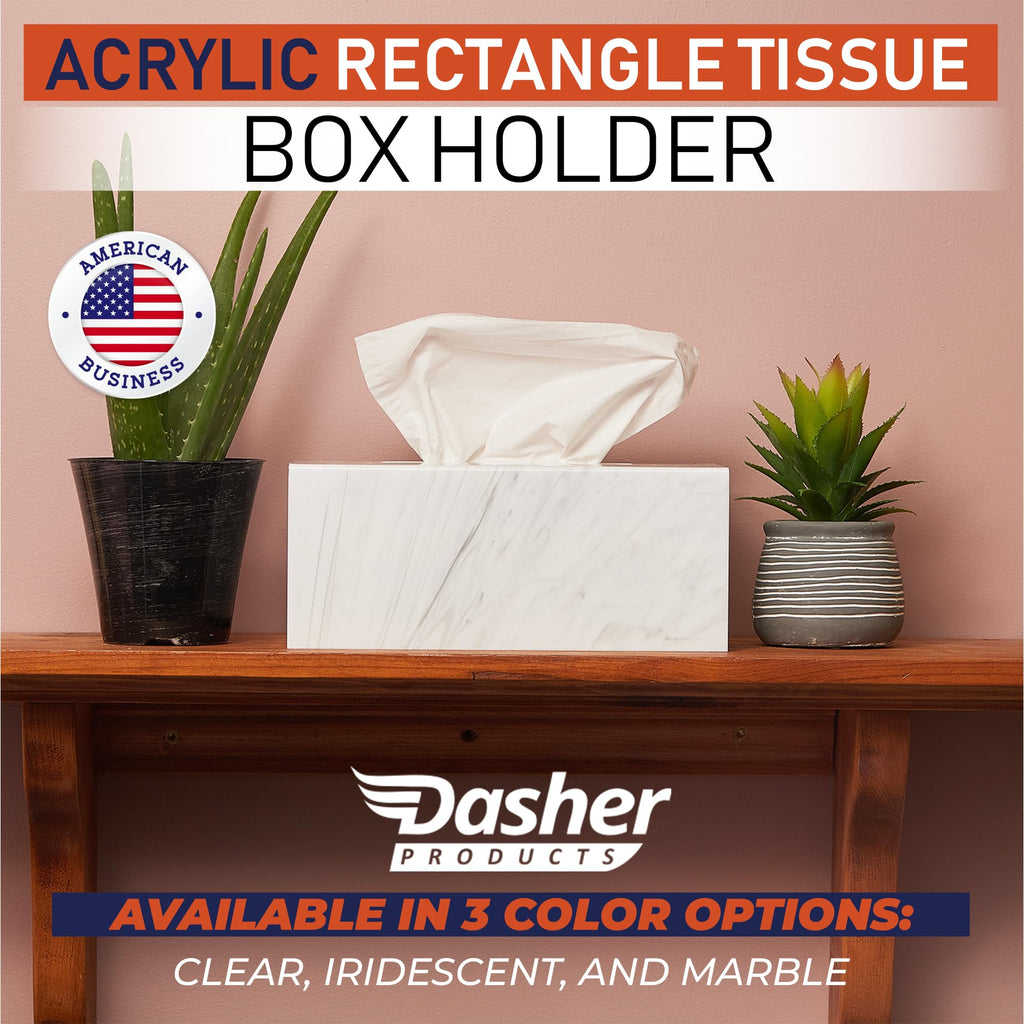 Acrylic Tissue Box Holder, Clear Dispenser for Facial Tissues, Napkins, and Dryer Sheets. Perfect for Bathrooms, Desks, Countertops, Vanities, Bedrooms, and Nightstands (Rectangle, Marble)