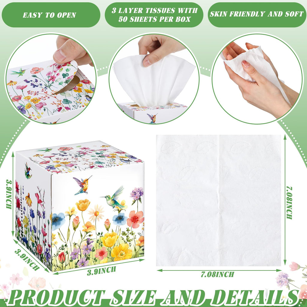 Fourluoo 12 Pack Fall Floral Facial Tissues Cube Boxes, 600 Sheets 3 Ply