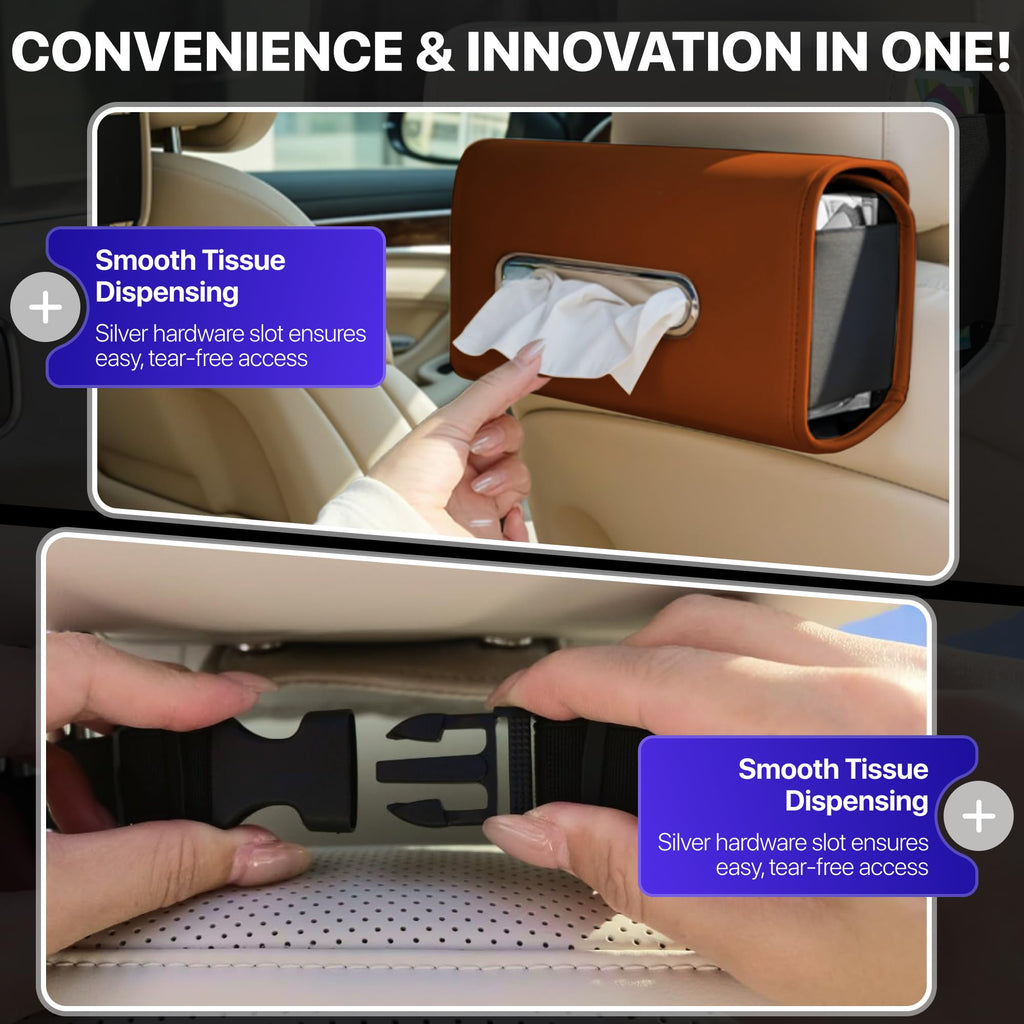 Lucrum Extra Large Car Tissue Holder - PU Leather Tissue Box Cover