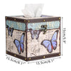 Hoowen Butterfly Tissue Box Cover, Wood Square Tissue Holder, Bluish Purple
