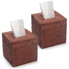 2 Pack Square Rattan Tissue Box Cover, Hand Woven Wicker Tissue Holder, 5.5 x 5.5 X 5.7 inches, Brown