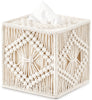 Mkono Tissue Box Cover Square, Boho Macrame Decor Open-Bottom Holder, Ivory