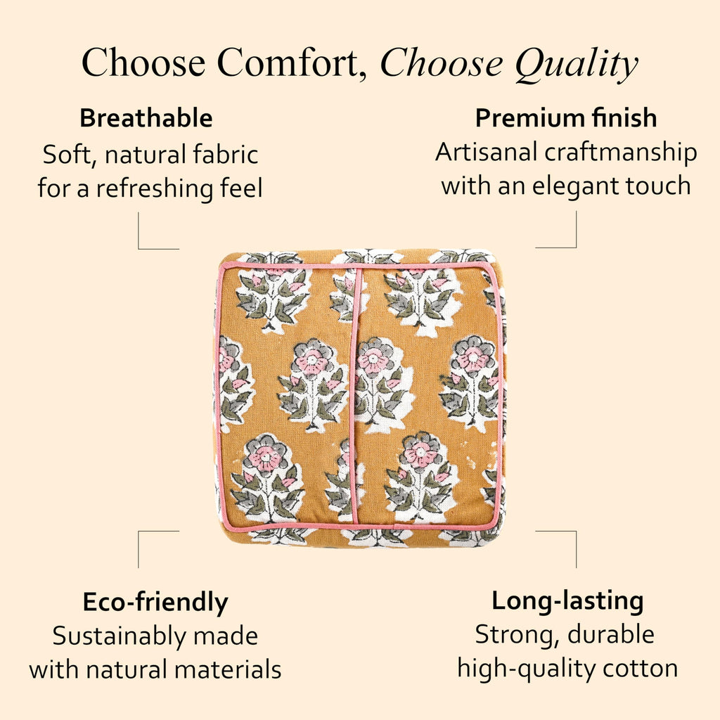 CPC 100% Cotton Piping Block Print Tissue Box Cover, Citrine Yellow