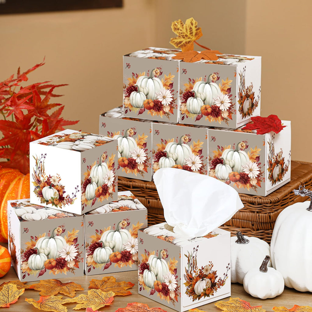 Fourluoo 12 Pack Fall Pumpkin Facial Tissues Cube Boxes 3 Ply 600 Sheets