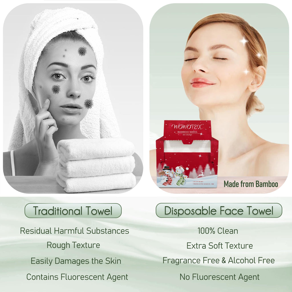 Christmas Style WOWOTEX Disposable Face Towels 60 Count Large Dry Wipes