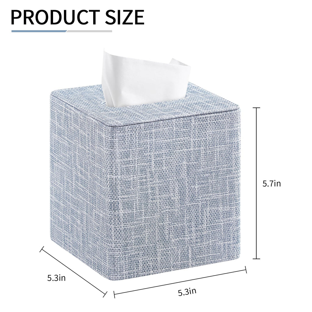 PU Leather Square Tissue Box Cover Tissue Box Holder Cube (Blue)