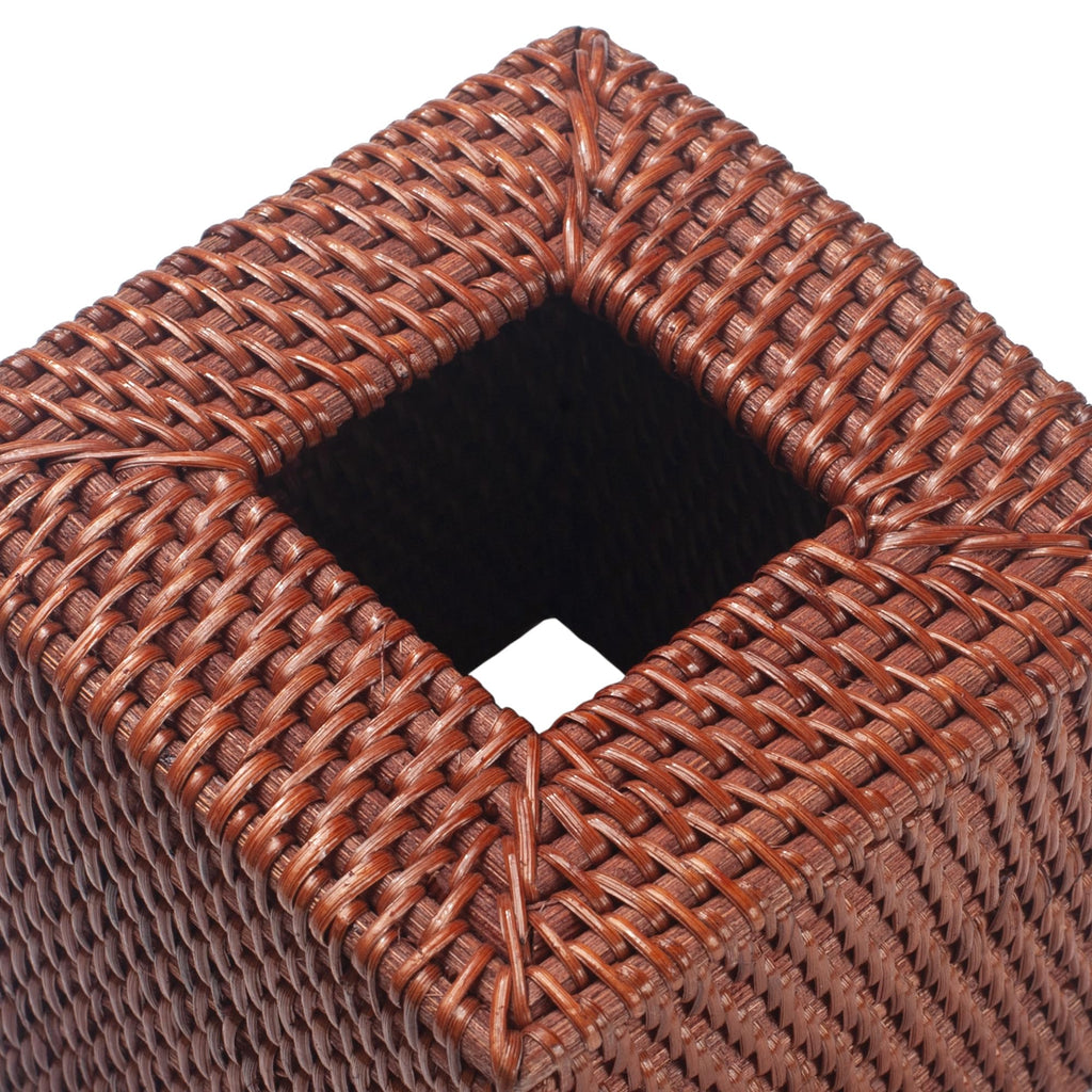 2 Pack Square Rattan Tissue Box Cover, Hand Woven Wicker Tissue Holder, 5.5 x 5.5 X 5.7 inches, Brown