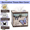 Hoowen Butterfly Tissue Box Cover, Wood Square Tissue Holder, Bluish Purple