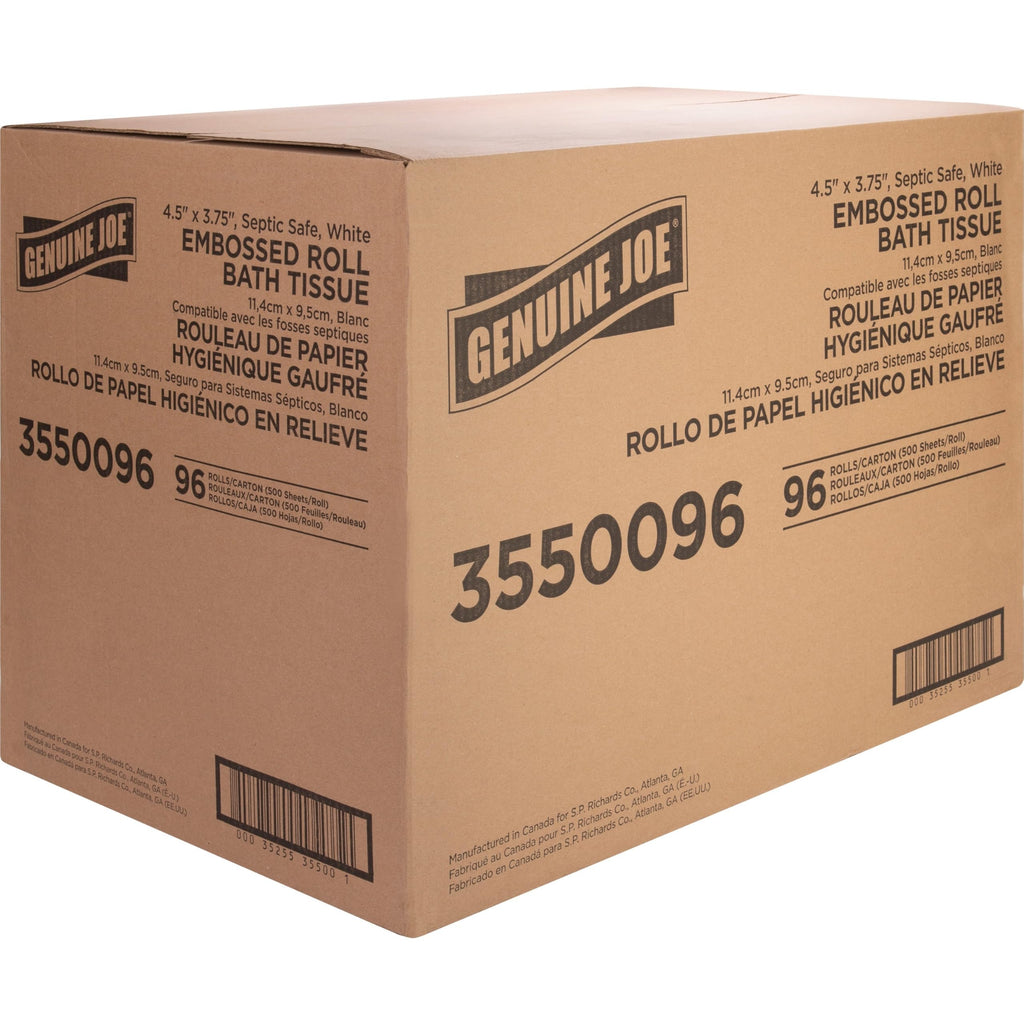 Genuine Joe Standard Bath Tissue, 2-Ply, 3.75" x 4.5", 500 Sheets, Pack of 96