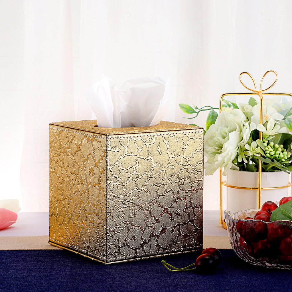Sumnacon PU Square Tissue Box Cover with Magnetic Bottom, Waterproof, Gold