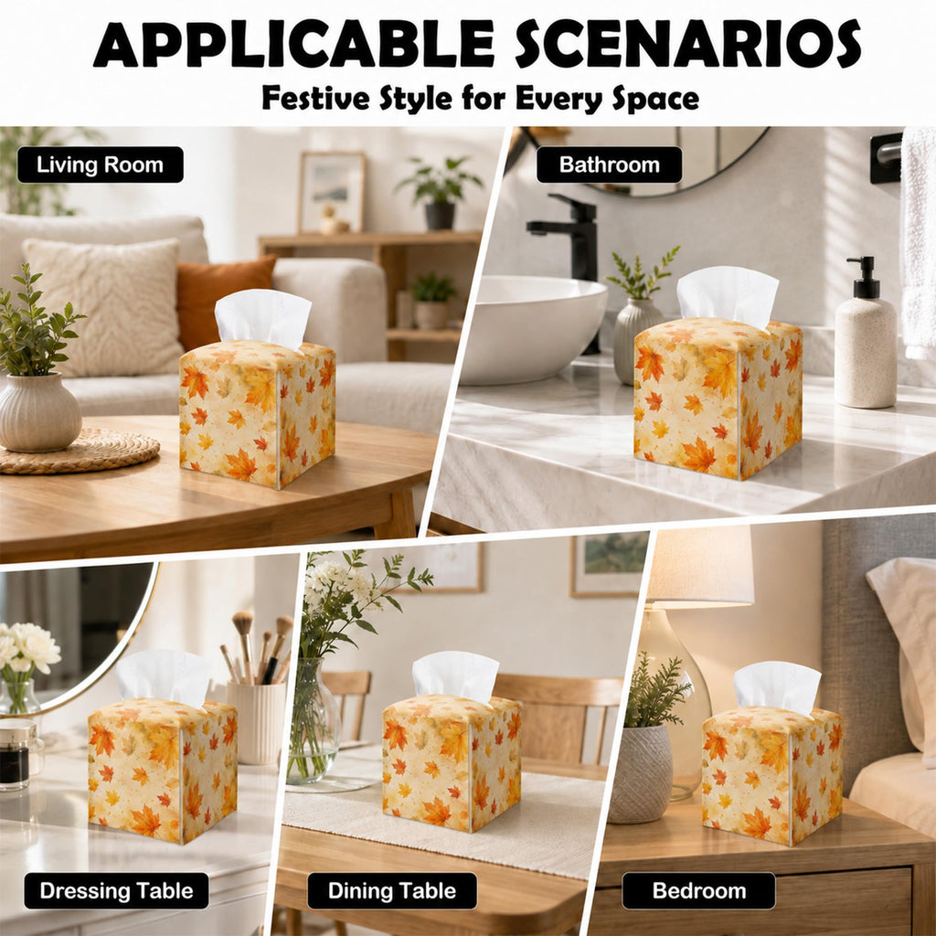 Minimalism Fall Autumn Tissue Box Square, Maple Leaves Tissue Box for Thanksgiving.