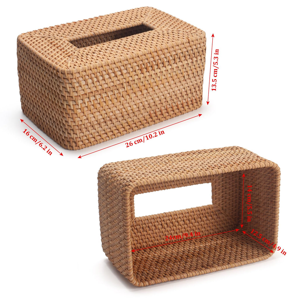 Rattan Tissue Box Cover, Rectangle Wicker Tissue Box Holder, Boho Tissue Box Cover for Living Room, Bathroom, Kitchen, Bedroom, 10.2 x 6.2 x 5.3 inch, Natural
