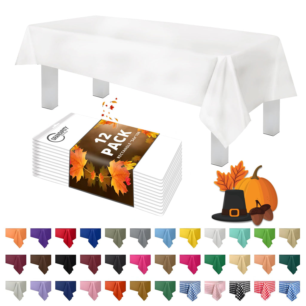 Grandipity Plastic Table Cloth Disposable 12 Pack 54” x 108” Rectangle