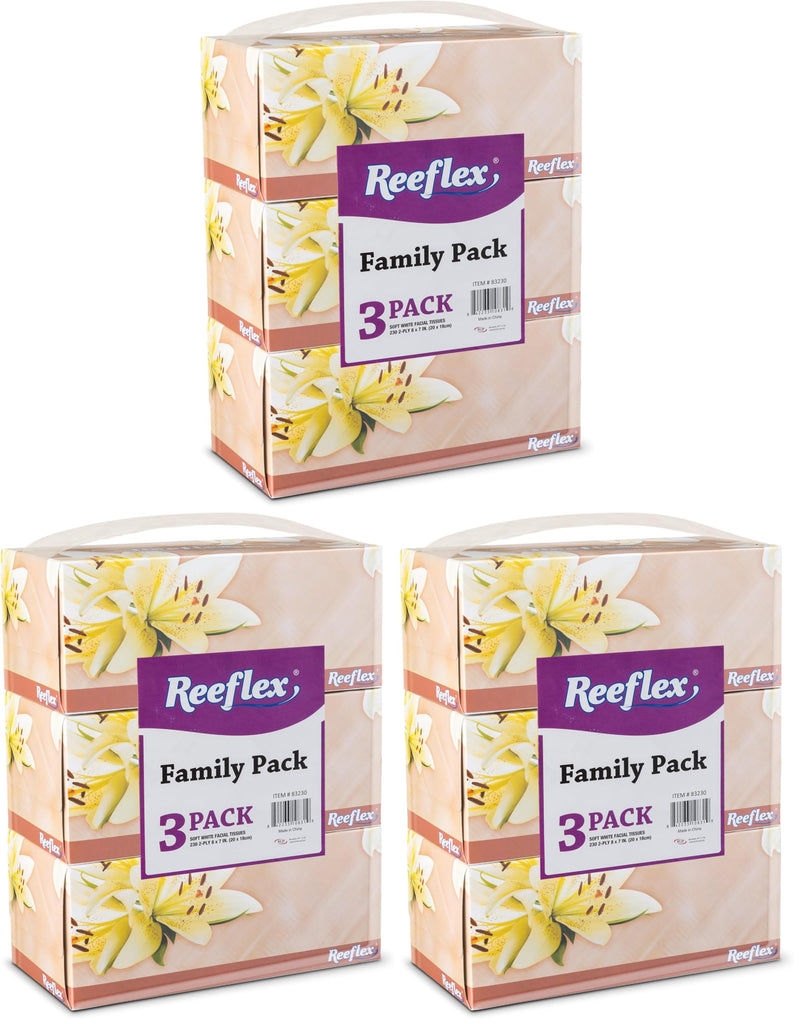 Reeflex Facial Tissues, 2-Ply Soft Facial Tissue - 3 Boxes, 230 Sheets Per Box (690 Total Sheets), Gentle & Durable Tissue Boxes Bulk for Home, Office & Travel (Pack of 3)