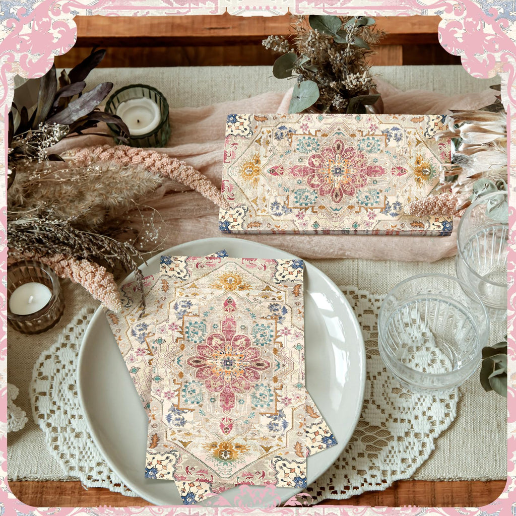Yeaqee 100 Pcs Boho Napkins Paper Guest Towels, Multicolor
