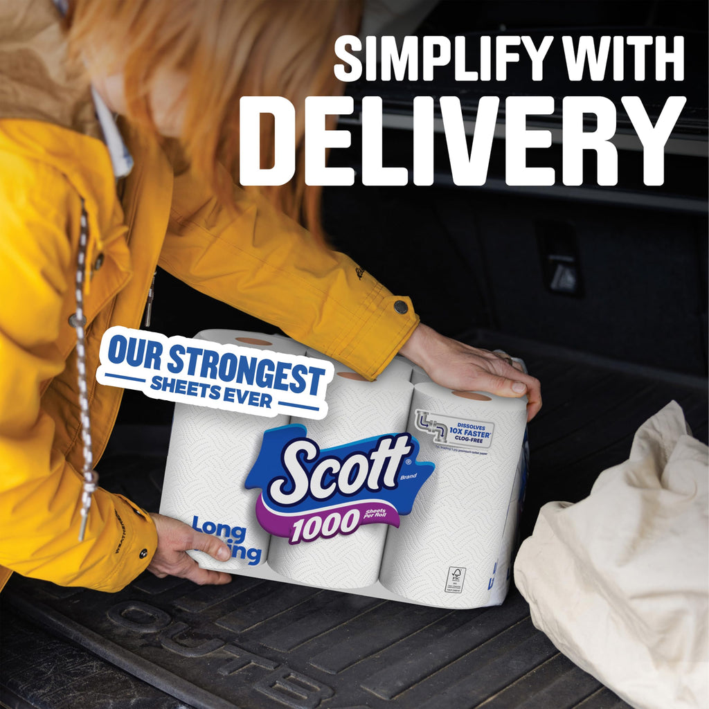 Scott 1000 Toilet Paper, 8 Rolls, Septic-Safe, 1-Ply Toilet Tissue